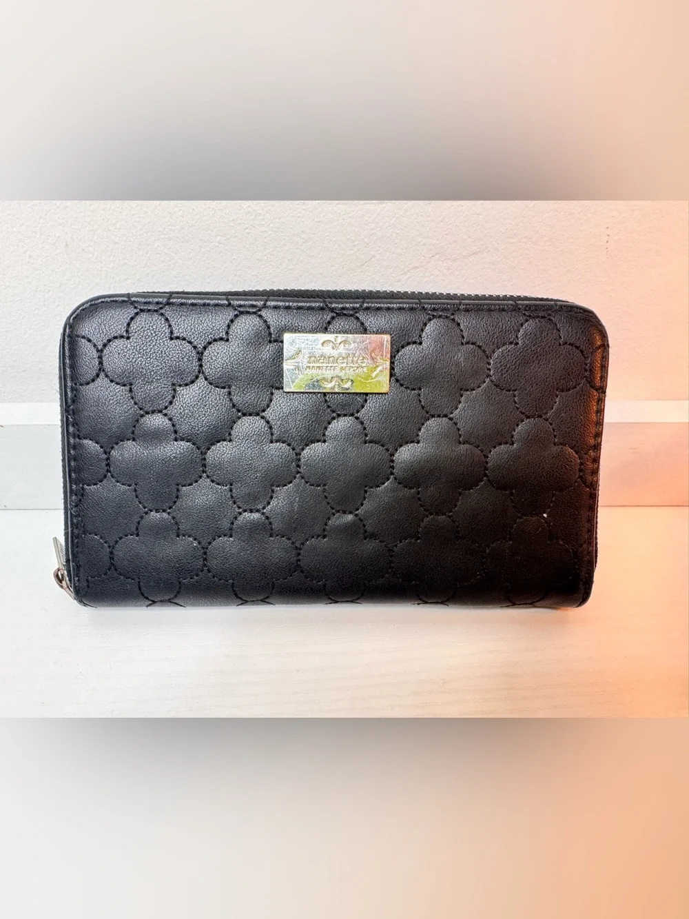 Nanette Lepore Black Quilted Wallet with Gold Logo Plate